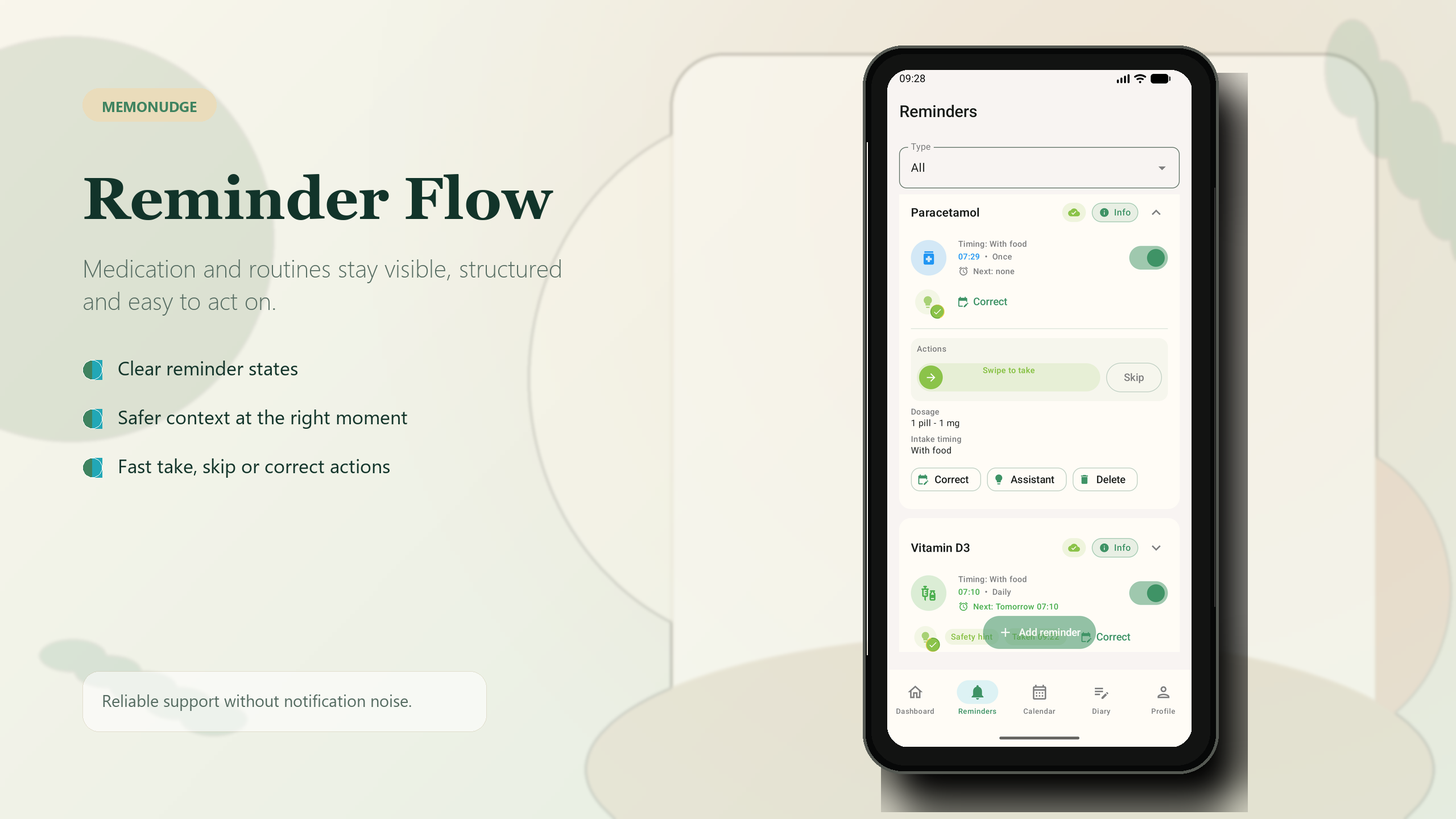 MemoNudge Reminder Flow showcase